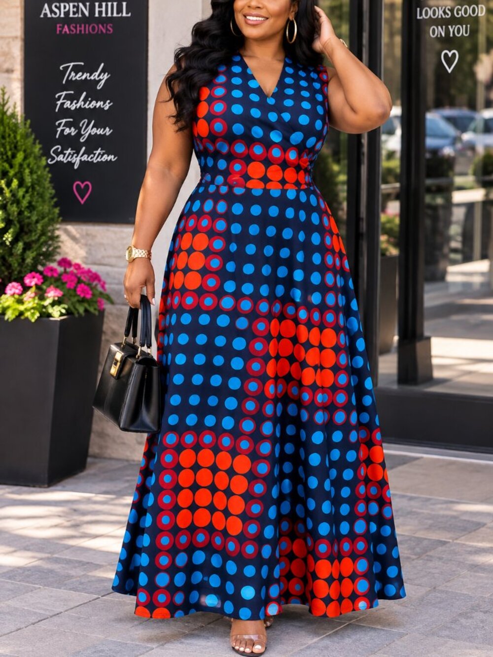 Plus Size Blue & Red African Print Maxi Dress